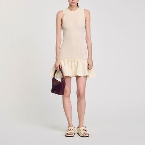 Sandro cream mini knit dress with ruffle
